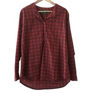 C. WONDER Woman's Geometric Blouse XL Navy Orange Geometric Print Cotton Popover